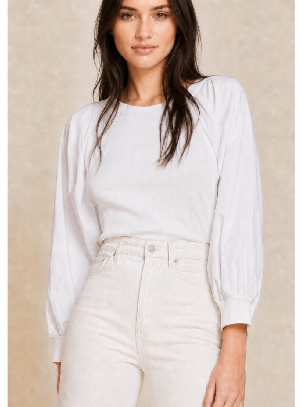 Veronica Beard Gibson Pleat Sleeve Ribbed Cotton Top White Small Sculptural